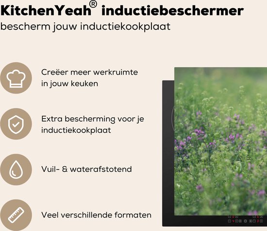 KitchenYeah® Inductie beschermer 81.6x52.7 cm - Kat - Bloemen - Lente - Kookplaataccessoires - Afdekplaat voor kookplaat - Inductiebeschermer - Inductiemat - Inductieplaat mat