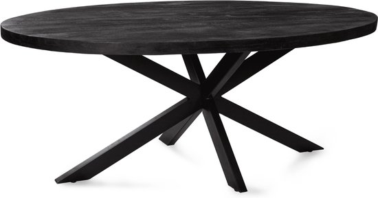 Zita Home Thom - Table à manger - Ovale 190cm - Pied croisé entièrement Zwart - Plateau en manguier épaisseur 5cm