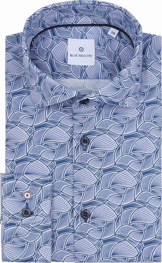 Blue Industry - Overhemd Print Blauw - Heren - Maat 44 - Slim-fit