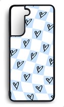 Ako Design Samsung Galaxy S21 hoesje - Ruiten hartjes patroon - blauw - TPU Rubber telefoonhoesje - hard backcover