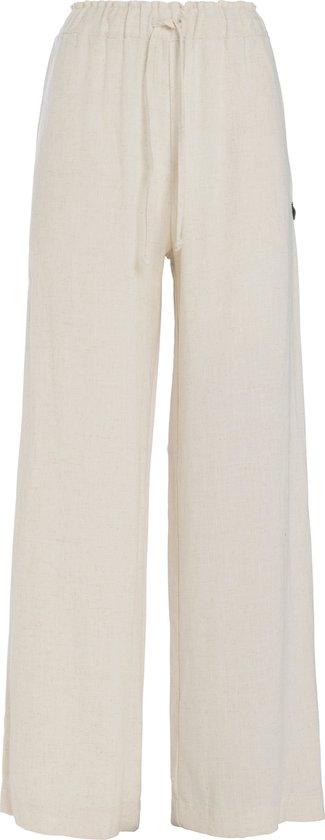 Pantalon Knit Factory Fern - Pantalon femme - Pantalon femme - Pantalon avec poches latérales - Pantalon long - Doux et aéré 78% viscose et 22% lin - Pantalon d'été - Pantalon d'été - Pantalon large - Beige - 40/42