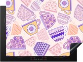 KitchenYeah® Inductie beschermer 71x52 cm - Patronen - Theekopjes - Thee - Kookplaataccessoires - Afdekplaat voor kookplaat - Inductiebeschermer - Inductiemat - Inductieplaat mat