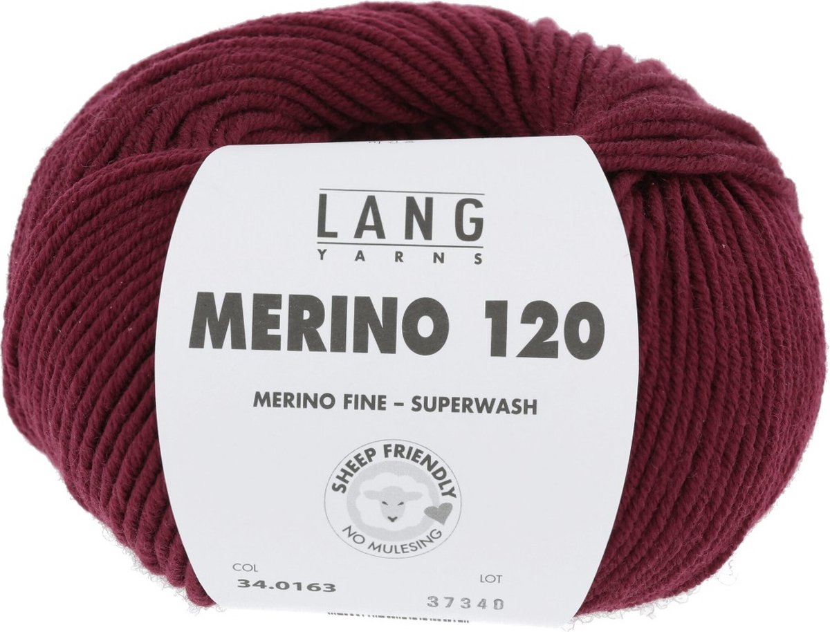Lang Yarns Merino 120 - 163 donkerrood - Merinowol Garen