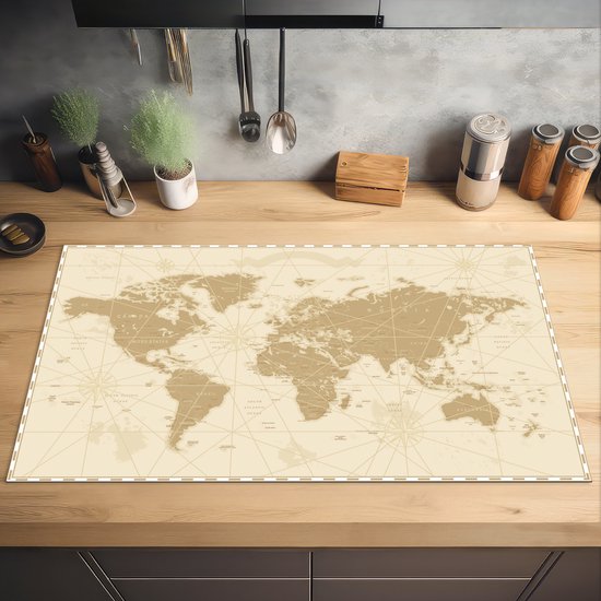 KitchenYeah® Inductie beschermer 91.2x52 cm - Wereldkaart - Vintage - Retro - Kookplaataccessoires - Afdekplaat voor kookplaat - Inductiebeschermer - Inductiemat - Inductieplaat mat