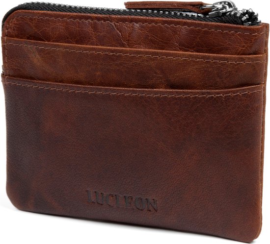 Porte-monnaie Montreal zippé en cuir marron anti RFID