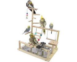 Vogelspeelplaats papegaaien - speelplaats van natuurlijk hout - vogel speelstandaard - feeder cups