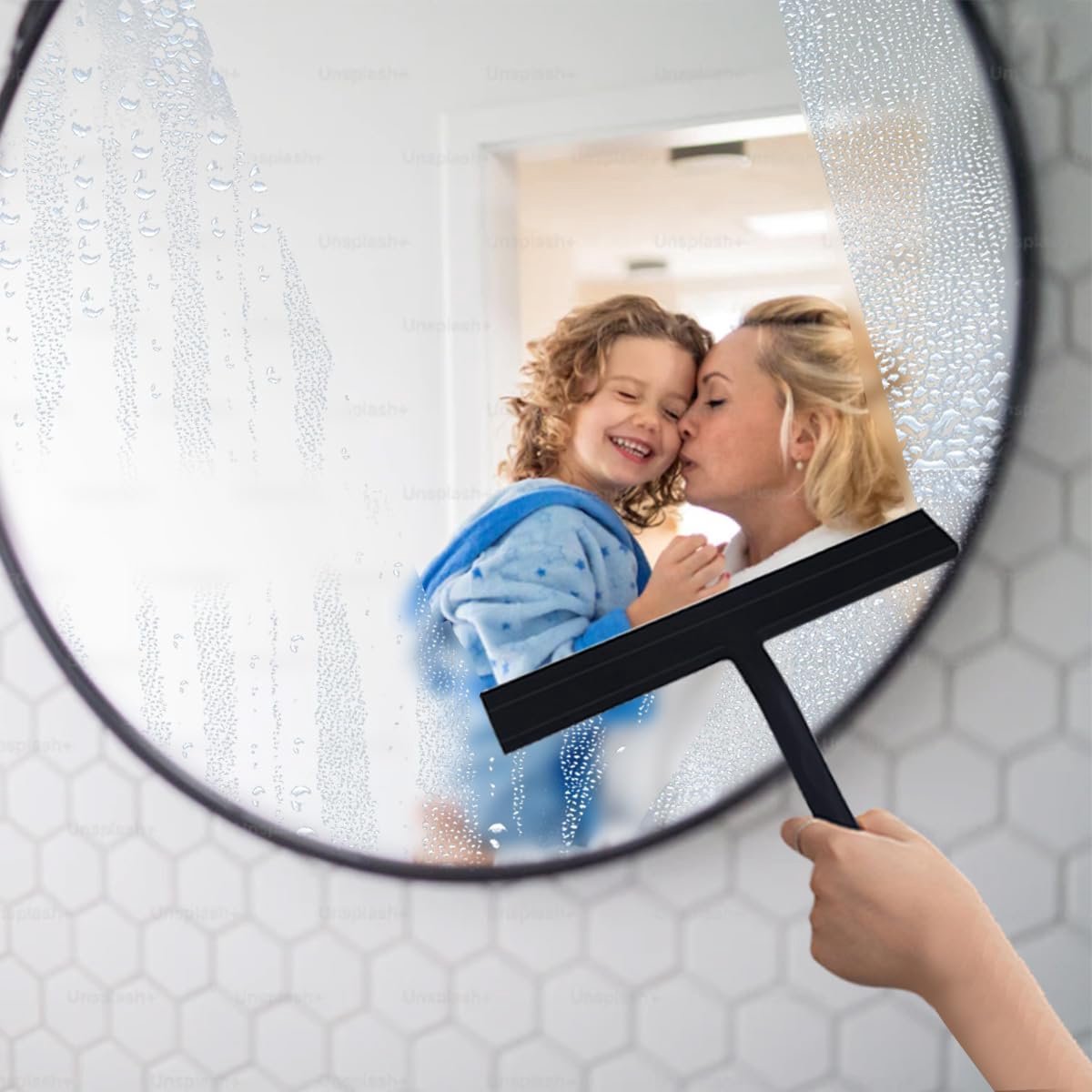 Goedkoopste Douchewisser zwart met houder, raamtrekker, geen boren nodig, 22 cm superbreed, douchewisser voor spiegels, glas, tegels, tafelbladen (type zuignap