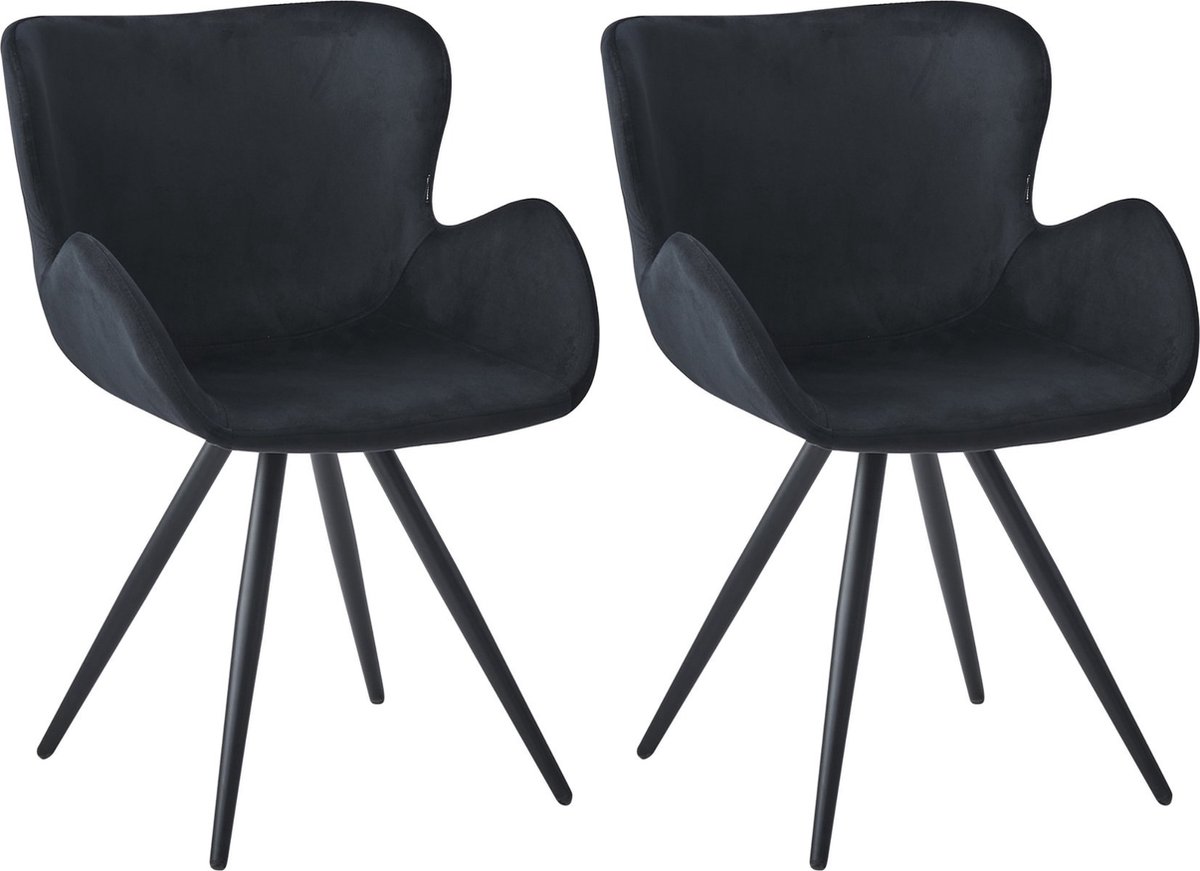 Colenis Anabella Eetkamerstoel - Set Van 2 - Zwart - Fluweel - Velvet - Industrieel - Met armleuning
