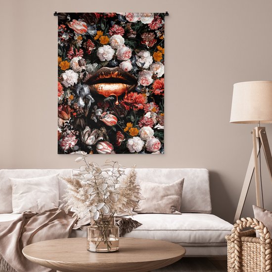 Tapisserie Murale - Toile Murale - Lèvres - Fleurs - Peinture - Oranje - Art - Abstrait - Maîtres Anciens - 90x120 cm - Tapisserie