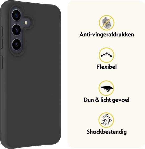 Coque adaptée pour Samsung S24 Coque en Siliconen avec film protecteur d'écran – Coque adaptée pour Samsung Galaxy S24 Coque en Siliconen – Zwart