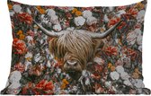 Buitenkussens - Tuin - Schotse hooglander - Bloemen - Zwart - Wit - 50x30 cm