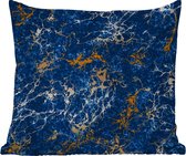 Buitenkussen - Marmer - Textuur - Goud - Blauw - 45x45 cm - Weerbestendig
