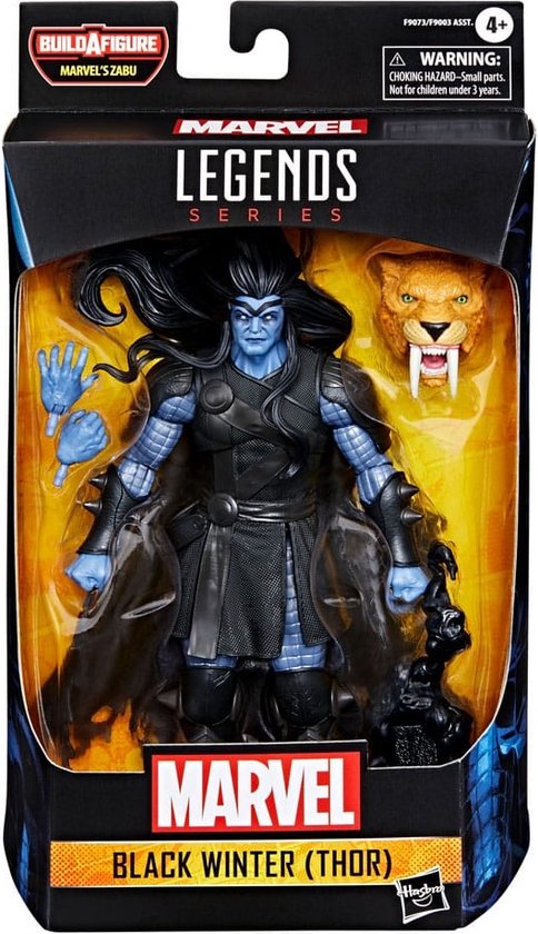 Black Winter (Thor) Marvel Legends actiefiguur in verpakking met Marvel's Zabu Build-A-Figure.