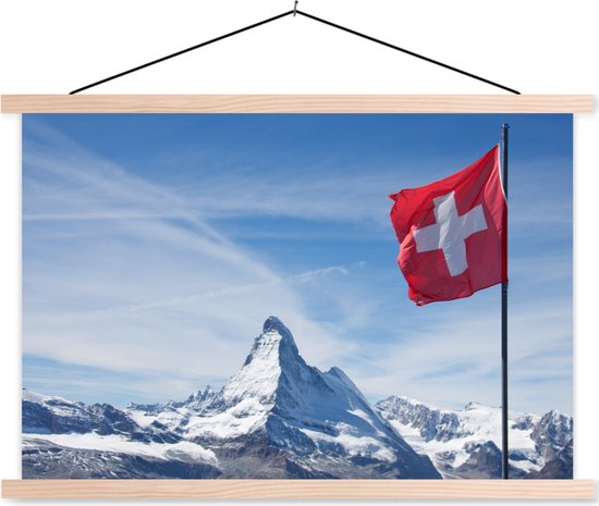 Affiche textielposter Drapeau suisse au Cervin en Suisse 120x80 cm