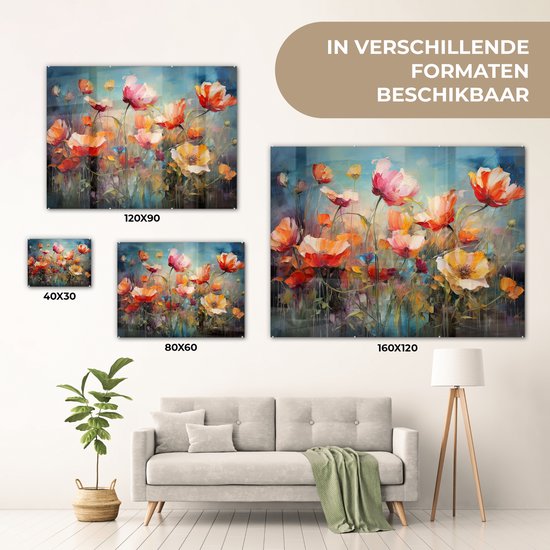 MuchoWow® Glasschilderij 120x90 cm - Schilderij acrylglas - Bloemen - Watercolor - Kunst - Botanisch - Natuur - Foto op glas - Muurdecoratie woonkamer - Wanddecoratie slaapkamer - Schilderijen