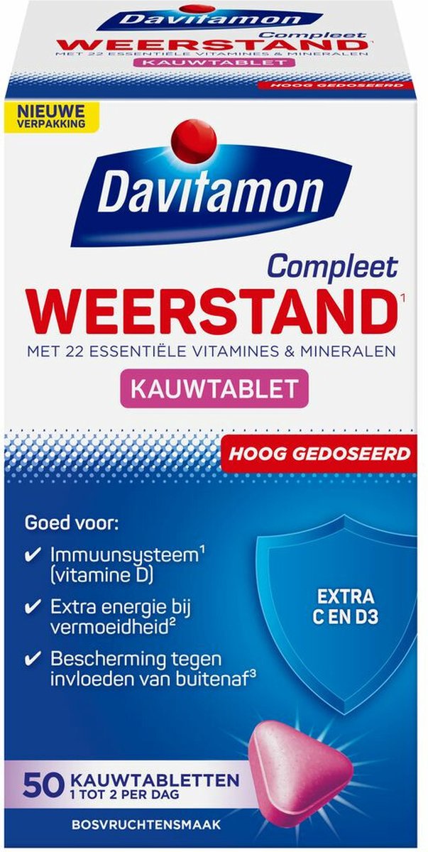 Goedkoopste 4x Davitamon Compleet Weerstand Hoog Gedoseerd Bosvruchten 50 kauwtabletten