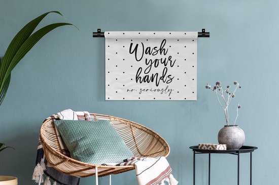 Tapisserie - Tissu mural - Proverbes - Citations - Lavez-vous les mains pas sérieusement - Pois - 60x45 cm - Tapisserie