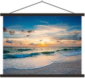 Porte-affiche avec affiche - Affiche scolaire - Plage - Mer - Coucher de soleil - 150x113 cm - Lattes noires