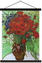 Posterhanger incl. Poster 120x160 cm - Schoolplaat - Vaas met rode papavers en madeliefjes - Vincent van Gogh - Textielposter - Zwarte latten