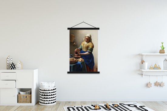 Support pour affiche avec affiche 120 x 180 cm - Affiche scolaire - La Laitière - Peinture de Johannes Vermeer - Affiche textile - Lattes noires