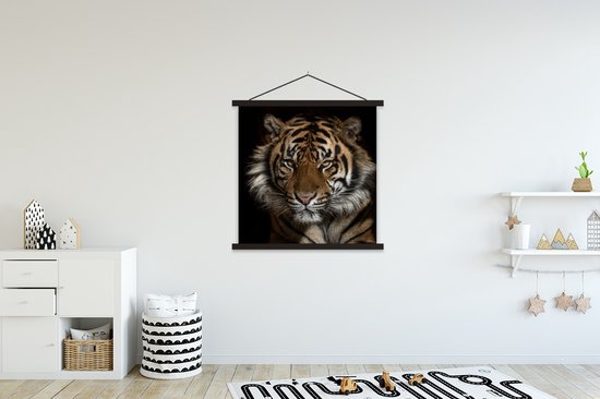 Porte-affiche avec affiche - Affiche scolaire - Tigre - Animaux sauvages - Portrait - 120x120 cm - Lattes noires