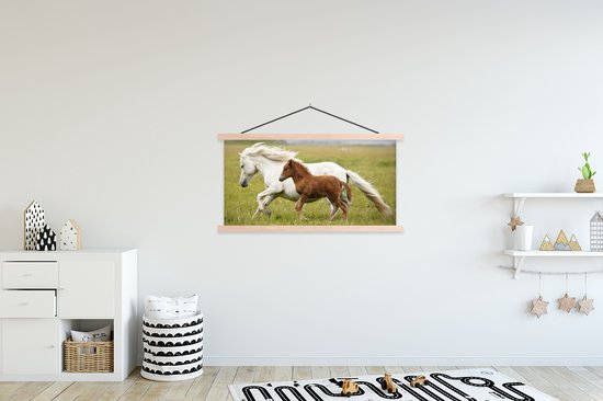 Support pour affiches avec affiche 120 x 60 cm - Affiche scolaire - Paarden - Animaux - Herbe - Affiche textile - Lattes vierges