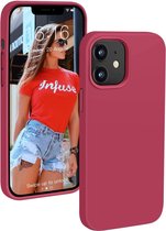 Solid hoesje Geschikt voor: iPhone 11 Pro Max Soft Touch Liquid Silicone Flexible TPU Cover - Donker roze + 1X Screenprotector Tempered Glass