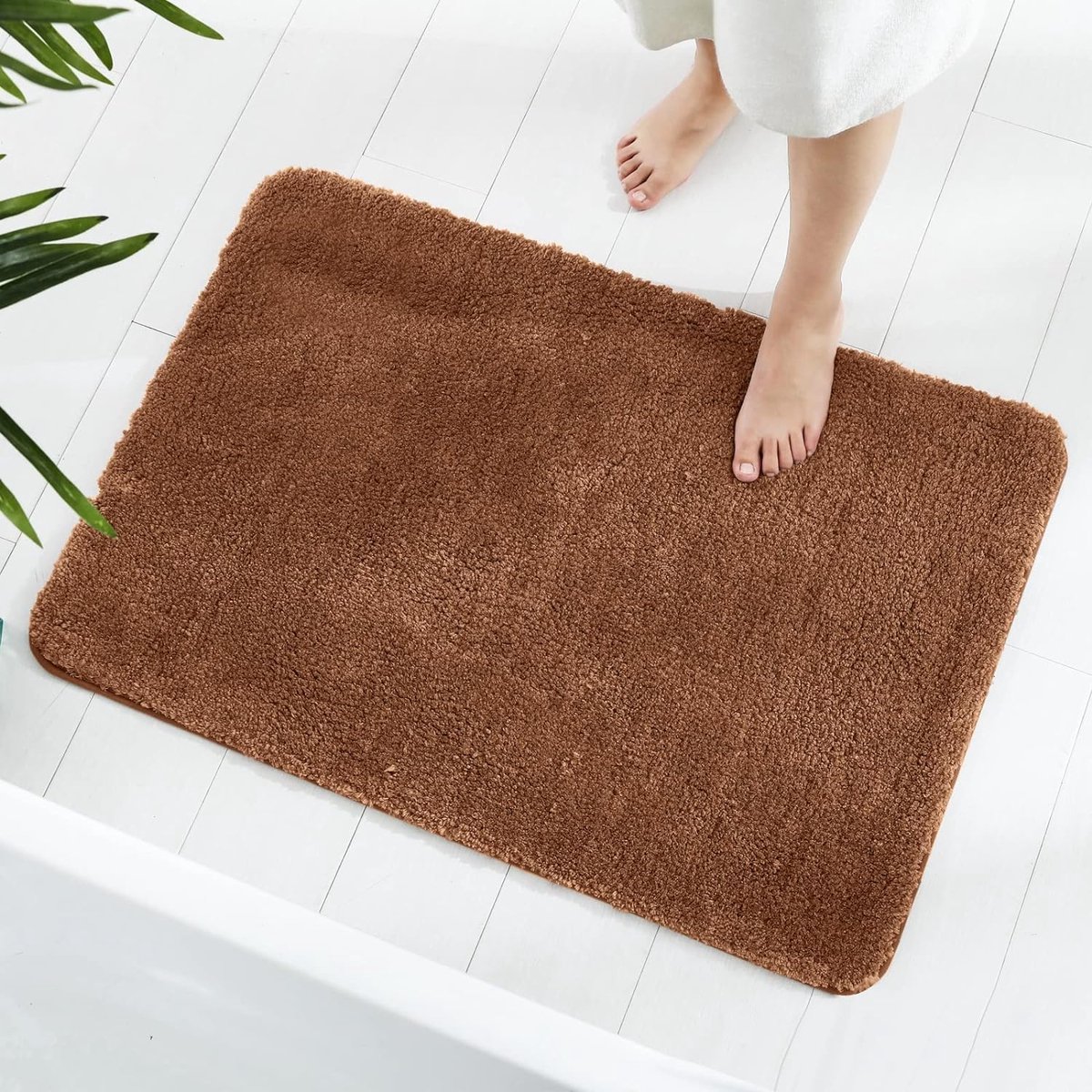 Vloerkleed, 50 x 80 cm Pluizige microvezel wasbare badmat Badmat antislip badkamertapijt voor badkamer woonkamer (lichtbruin)