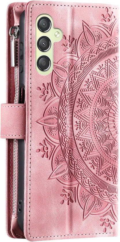Samsung Galaxy A25 5G - Portefeuille avec fermeture éclair - book case cover - espace pour 8 cartes - mandala rose
