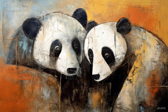 JJ-Art (Canvas) 60x40 | Panda beren, abstract, grunge stijl, kunst | panda, dier, beer, China, blauw, bruin, zwart, wit, modern | Foto-Schilderij canvas print (wanddecoratie)