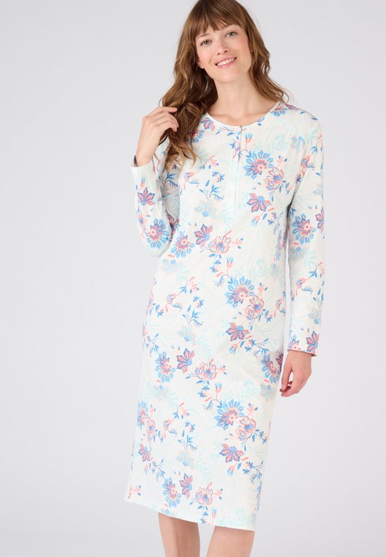Damart - Nachthemd in jersey met bloemenprint, zuiver kamkatoen - - Blauw - XL