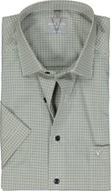Chemise confort MARVELIS - manches courtes - popeline - vert olive à carreaux blancs - Sans repassage - Taille col : 46