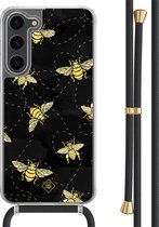 Casimoda® hoesje met zwart koord - Geschikt voor Samsung S23 Plus - Bee Happy - Afneembaar koord - TPU/polycarbonaat - Zwart