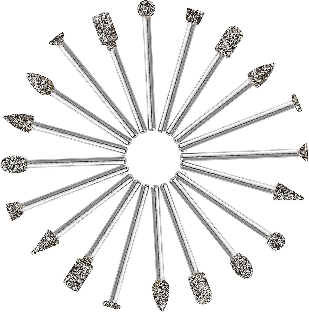 20-delige Diamantfreesset voor Slijpen, Polijsten en Graveren - 3 mm Schacht voor Roterend Gereedschap
