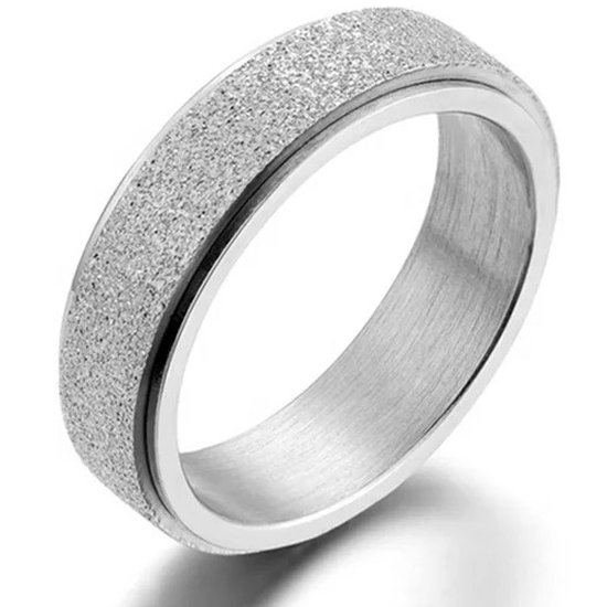 Fidget Ring Zilver kleurig - Anxiety Ring - Frosted - Staal - Ringen Heren Dames Vrouwen - Cadeau voor Man - Mannen Cadeautjes
