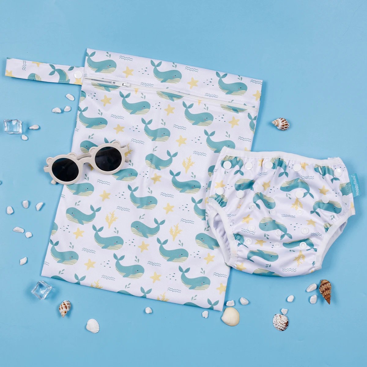 Goedkoopste Wasbare zwemluier - met waterdichte opberg zak - baby - Walvis Design - 0 - 3 jaar - zwemluier