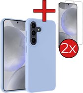 Hoesje Geschikt voor Samsung S24 Plus Hoesje Siliconen Case Hoes Met 2x Screenprotector - Hoes Geschikt voor Samsung Galaxy S24 Plus Hoes Cover Case - Lichtblauw.