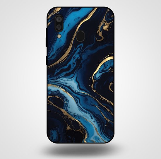 Smartphonica Coque de téléphone pour Samsung Galaxy A30 avec impression marbrée - Coque arrière en TPU design marbre - Or Blauw / Back Cover adaptée pour Samsung Galaxy A30