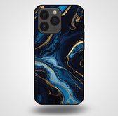 Smartphonica Telefoonhoesje voor iPhone 13 Pro met marmer opdruk - TPU backcover case marble design - Goud Blauw / Back Cover geschikt voor Apple iPhone 13 Pro