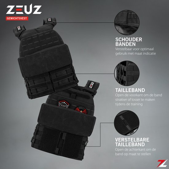 Gilet Lesté ZEUZ CrossFit Et Fitness – 16.5 Kg Réglable, 19 Positions, Plaques Et Patchs Inclus