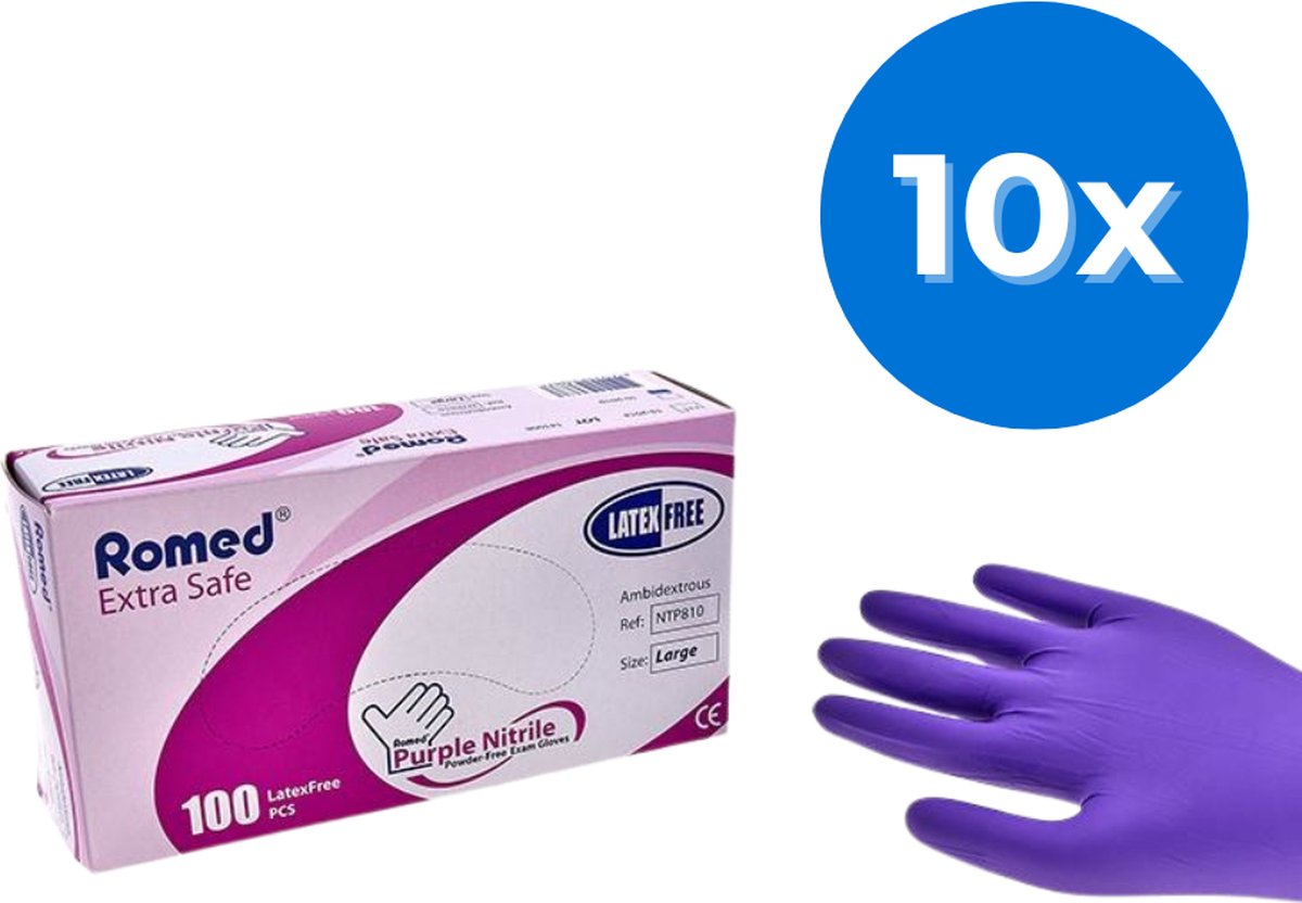 Goedkoopste Romed nitril handschoenen paars (heavy duty) 1000 stuks - Set van 10 doosjes M Romed
