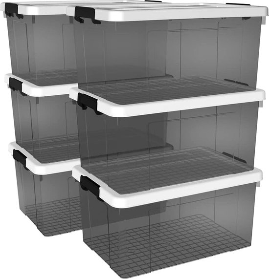 Cetomo 20L * 6 Boîte de rangement Bac de rangement Conteneur de rangement avec fermeture à clic
