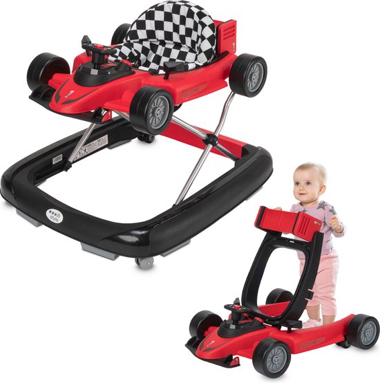 Foto: Ib style loopstoel babywalker baby loopwagen looptrainer 2 in 1 racer hoogte verstelbaar met geluidseffecten little speedster rood