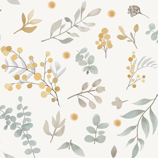 Timeet Zelfklevend behang, beige, plakfolie, patroon, botanisch, 41 x 300 cm, meubelfolie, zelfklevend, waterdichte meubelstickers, vinylfolie voor meubels, keuken, slaapkamer