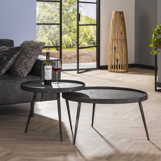 Table basse set de 2 rondes Gris métallisé | Ø 76 cm x 40 cm de hauteur | salon design moderne | robuste et élégant