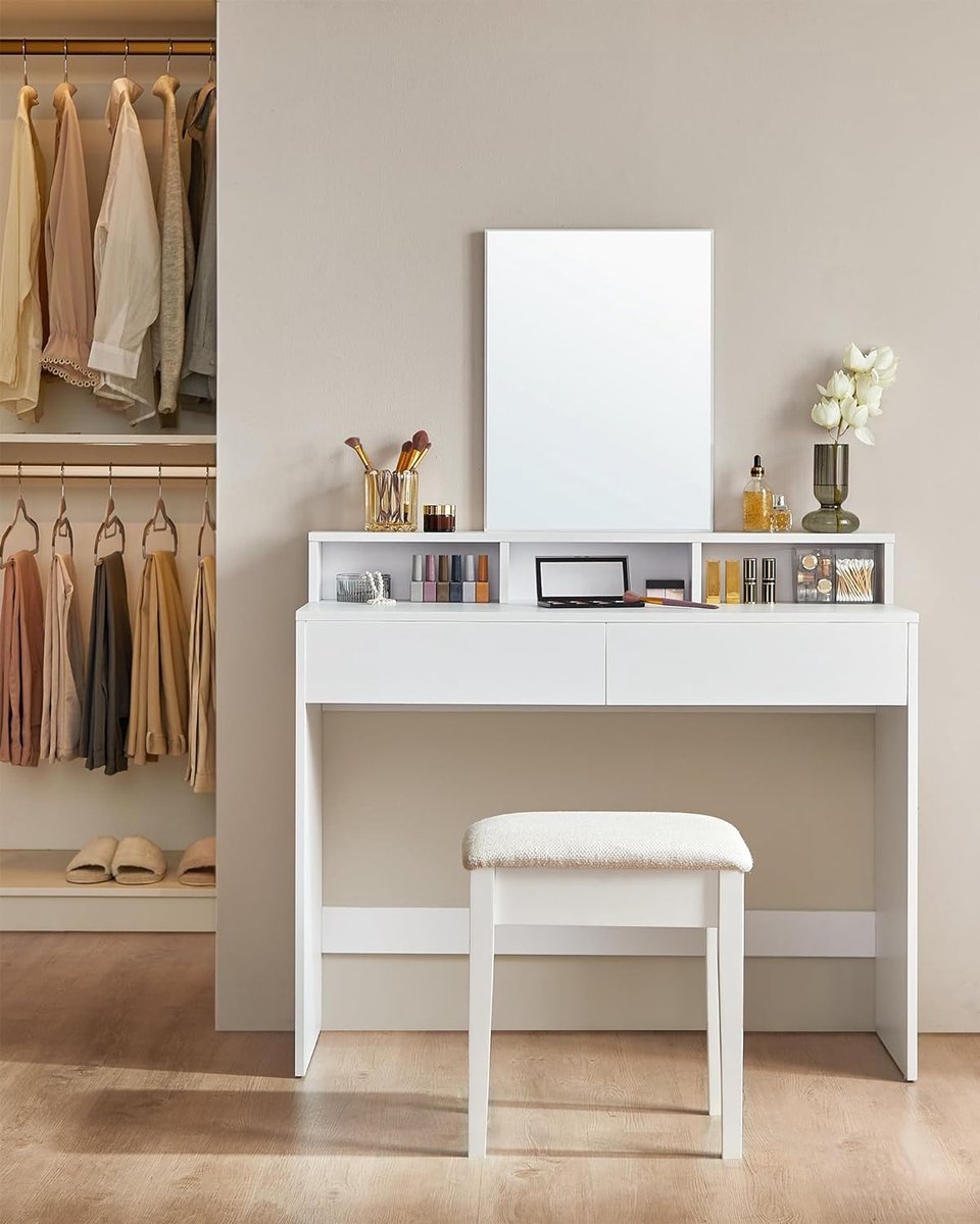 Furnihaus Kaptafel met rechthoekige spiegel en 2 lades, cosmetische tafel