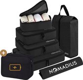 Nomadius® Packing Cubes Set + Kabel Organiser - Premium Travel Set - Duurzame SBS Ritsen - Waterbestendig - Incl. Schoenentas, Waszak en Tech Organizer - Voor koffers en tassen - Koffer Organizer Set - Reistas - Zwart