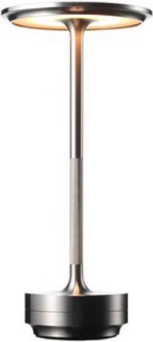 DreamGoods Oplaadbare Tafellamp - 3 Kleuren Licht - Draadloos & Oplaadbaar - Dimbaar - Op Batterijen - Accu – Touch - Decoratie voor Binnen & Buiten - Woonkamer, Slaapkamer & Tuinverlichting - Industrieel - Zilver