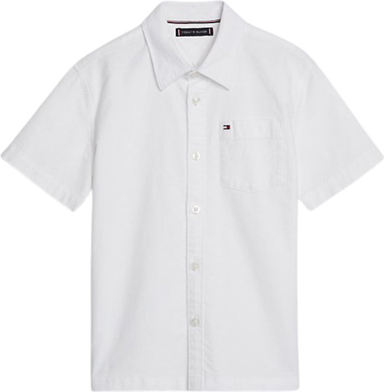 Tommy Hilfiger SOLID OXFORD SHIRT S/S Jongens Overhemd - White - Maat 16