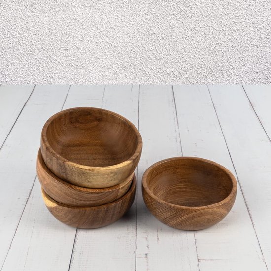 EDHAS Kom set van 3 handgemaakte acaciahout voor noten, snoep, voorgerecht, snacks, olijf en salsa ideaal voor etentjes en familiebijeenkomsten (12,7 cm x 12,7 cm x 6,99 cm